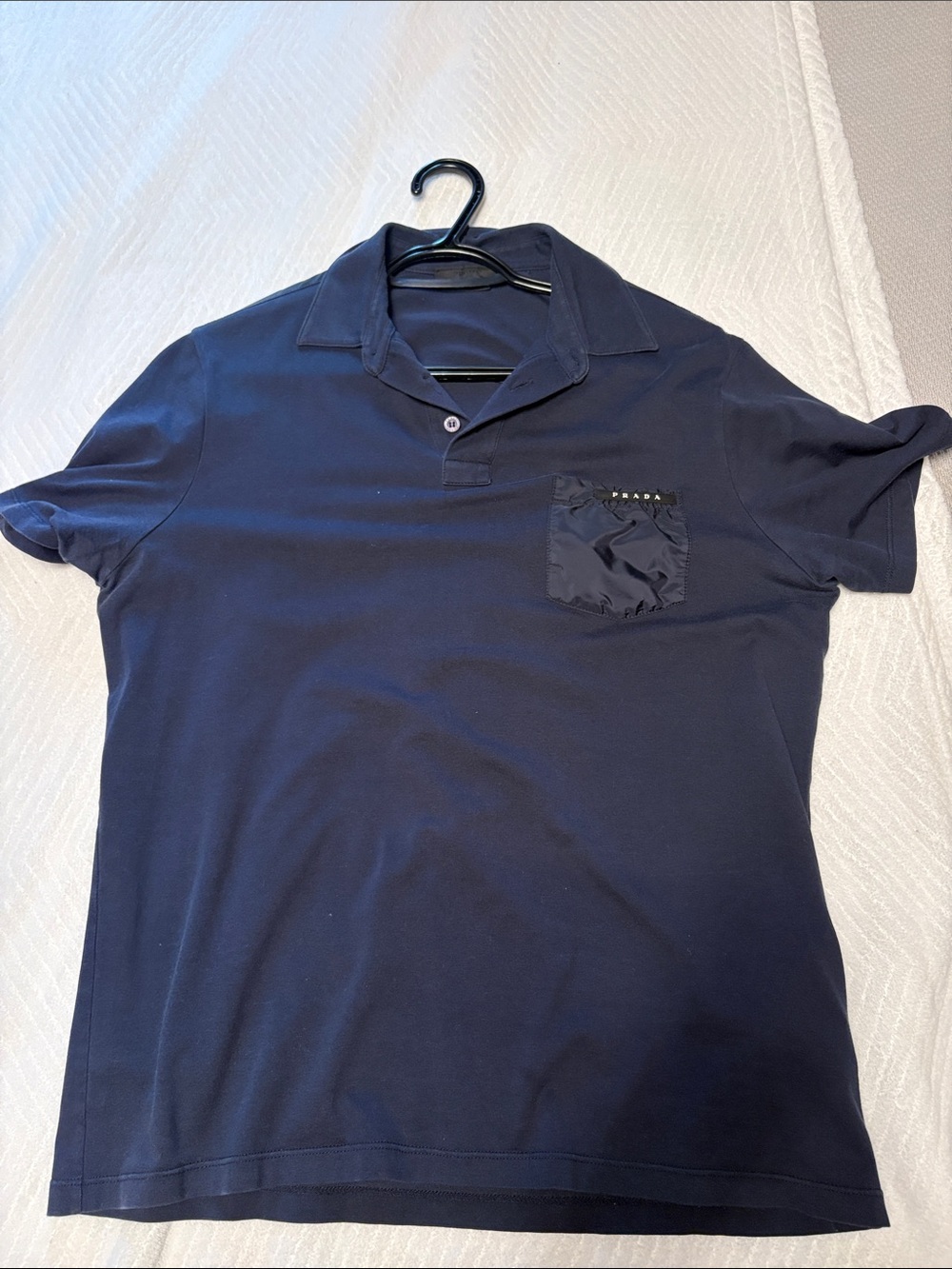 Prada Men's Dark Navy Polo with Patch Pocket